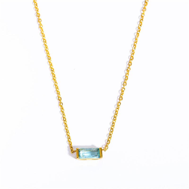 Rectangle Birthstone Charm Gold Necklace in Stainless Steel