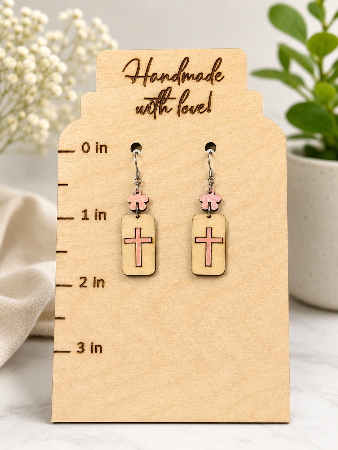 Handmade Cross Earrings | Faith-Inspired Wooden Dangle Earrings