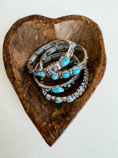 Western Hand Craft Multi Turquoise Stone Stretch Bracelet