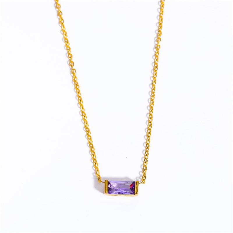 Rectangle Birthstone Charm Gold Necklace in Stainless Steel