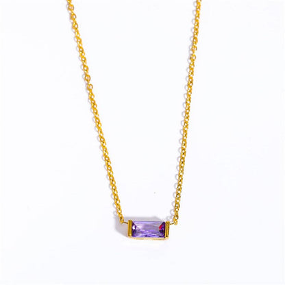 Rectangle Birthstone Charm Gold Necklace in Stainless Steel