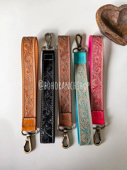 Hand Tooled Leather Keychain - Key Fob