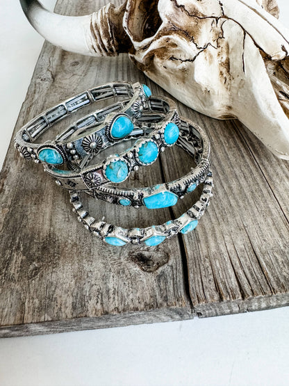 Western Hand Craft Multi Turquoise Stone Stretch Bracelet