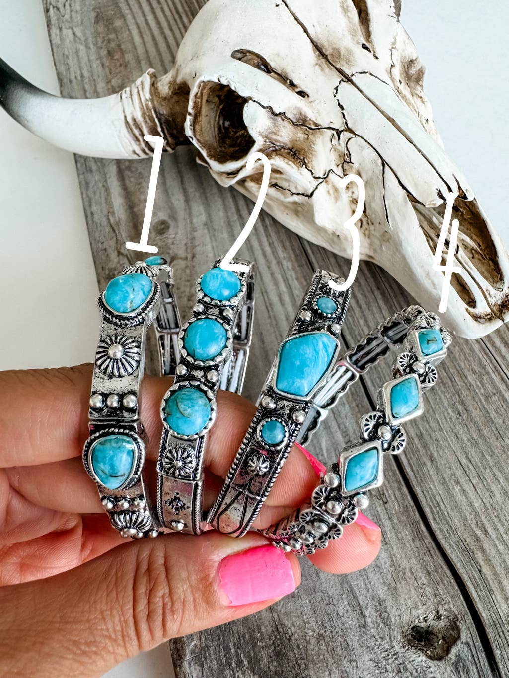 Western Hand Craft Multi Turquoise Stone Stretch Bracelet