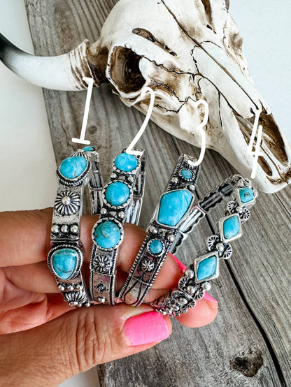 Western Hand Craft Multi Turquoise Stone Stretch Bracelet