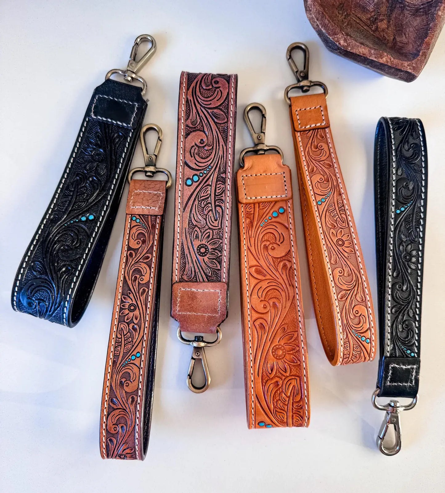 Hand Tooled Leather Keychain - Key Fob