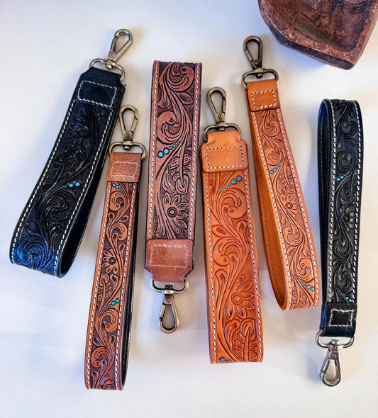 Hand Tooled Leather Keychain - Key Fob