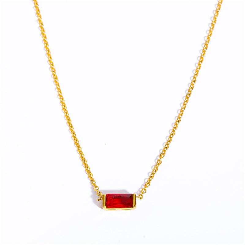 Rectangle Birthstone Charm Gold Necklace in Stainless Steel