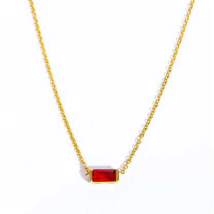 Rectangle Birthstone Charm Gold Necklace in Stainless Steel