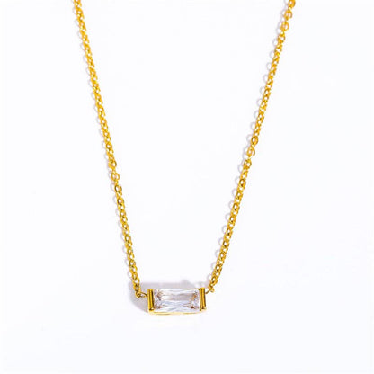 Rectangle Birthstone Charm Gold Necklace in Stainless Steel