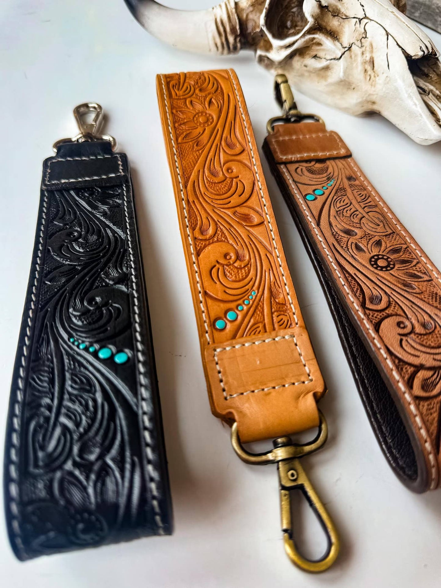 Hand Tooled Leather Keychain - Key Fob