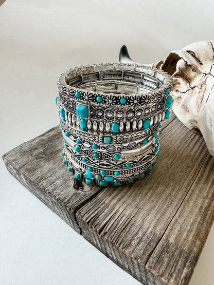 Western Turquoise Stone Stretch Bracelet 