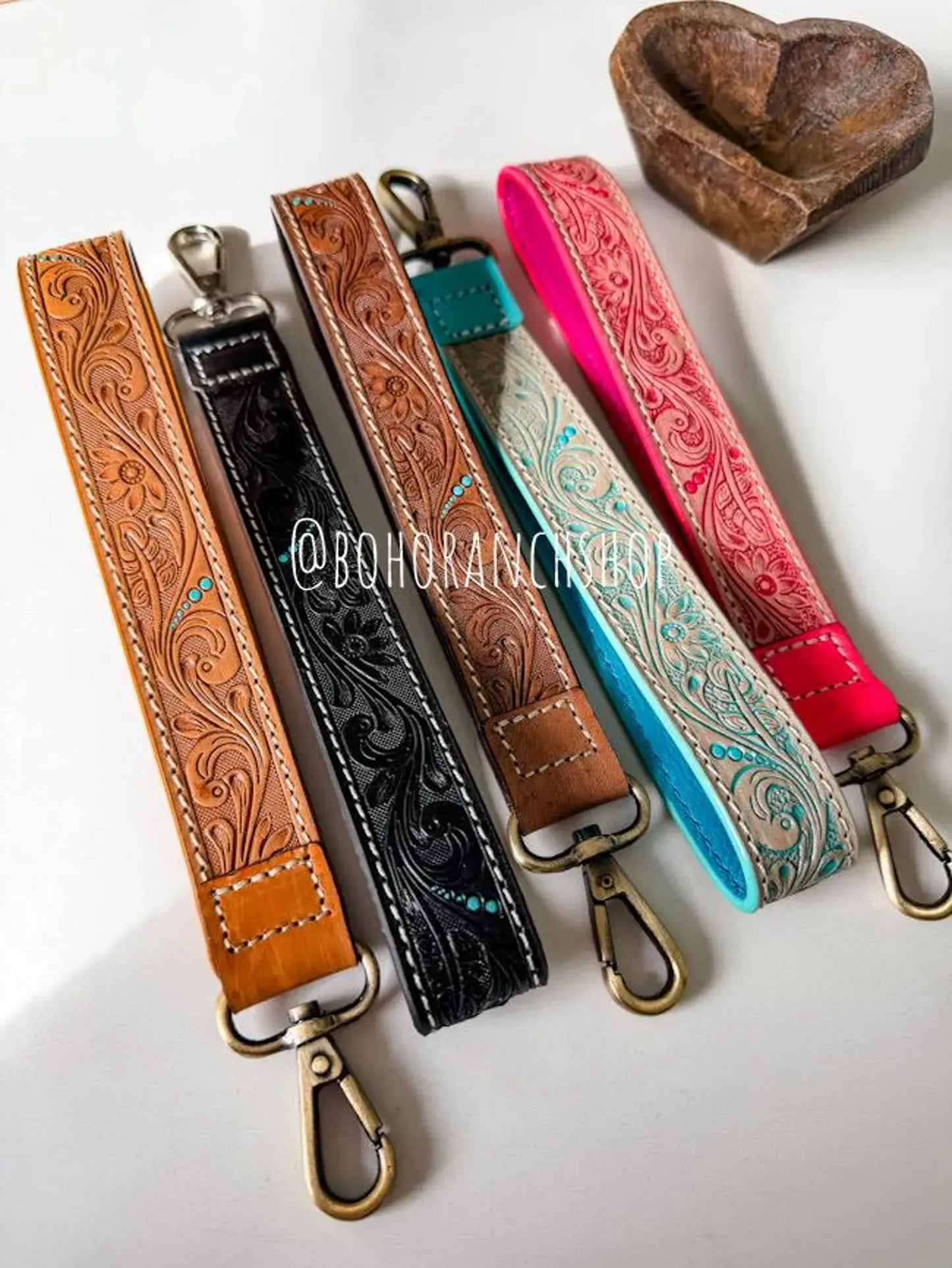 Hand Tooled Leather Keychain - Key Fob