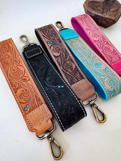 Hand Tooled Leather Keychain - Key Fob