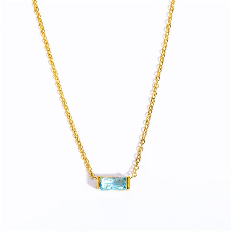 Rectangle Birthstone Charm Gold Necklace in Stainless Steel