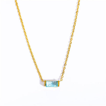 Rectangle Birthstone Charm Gold Necklace in Stainless Steel