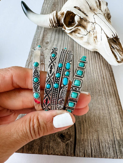 Western Turquoise Stone Stretch Bracelet 