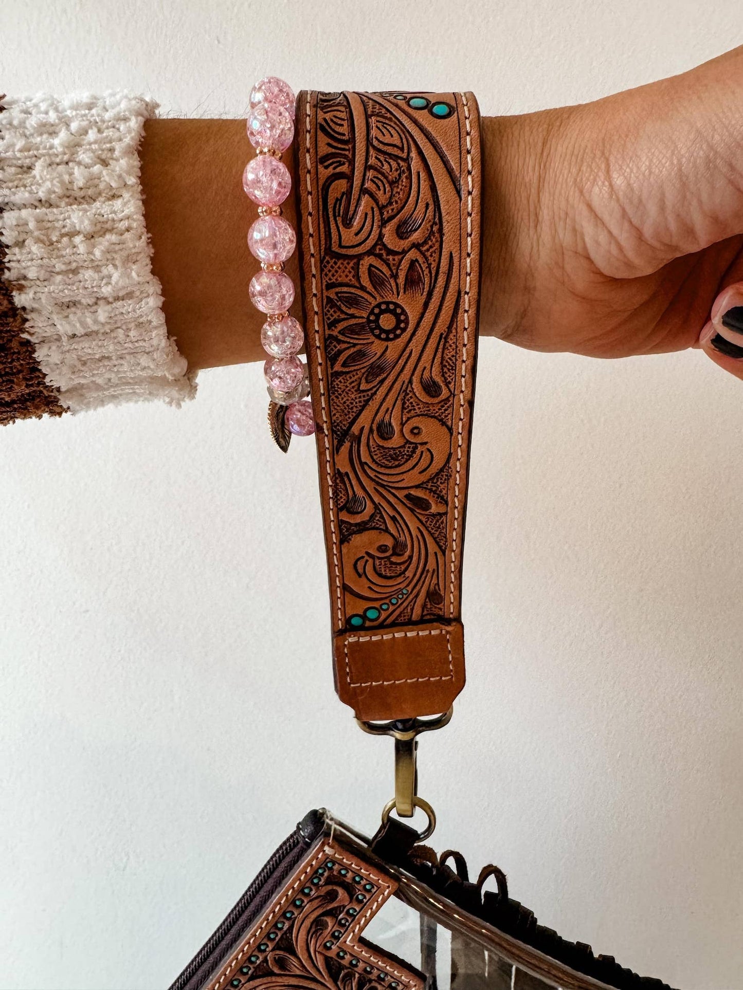 Hand Tooled Leather Keychain - Key Fob