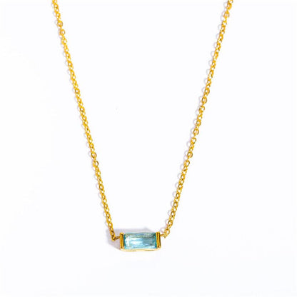 Rectangle Birthstone Charm Gold Necklace in Stainless Steel