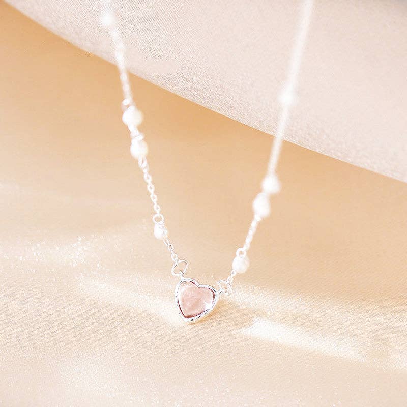 Dainty Pearl Heart Pendant Necklace in 925 Sterling Silver