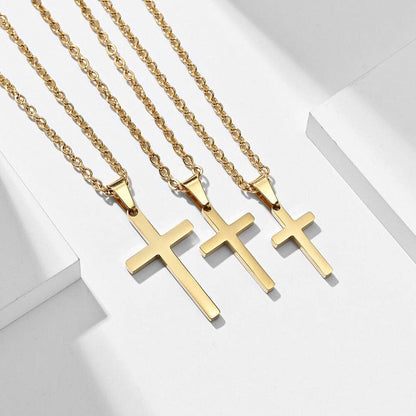 Mens Cross Charm Pendant Necklace in Stainless Steel