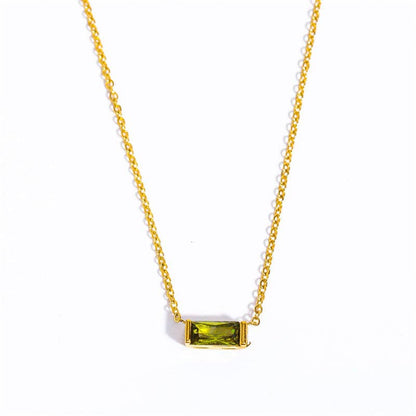 Rectangle Birthstone Charm Gold Necklace in Stainless Steel