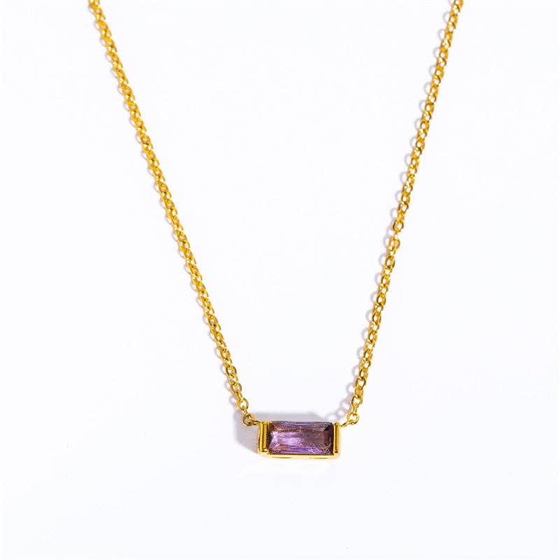 Rectangle Birthstone Charm Gold Necklace in Stainless Steel