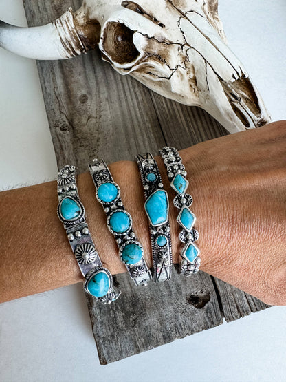 Western Hand Craft Multi Turquoise Stone Stretch Bracelet