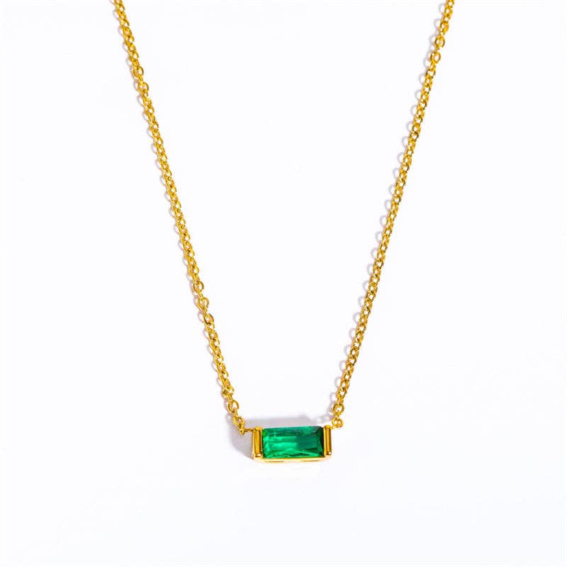 Rectangle Birthstone Charm Gold Necklace in Stainless Steel