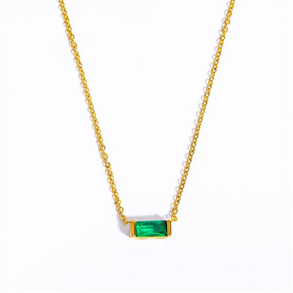 Rectangle Birthstone Charm Gold Necklace in Stainless Steel