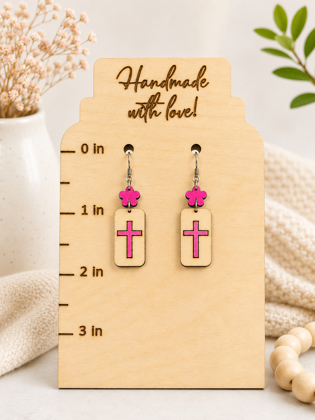Handmade Cross Earrings | Faith-Inspired Wooden Dangle Earrings
