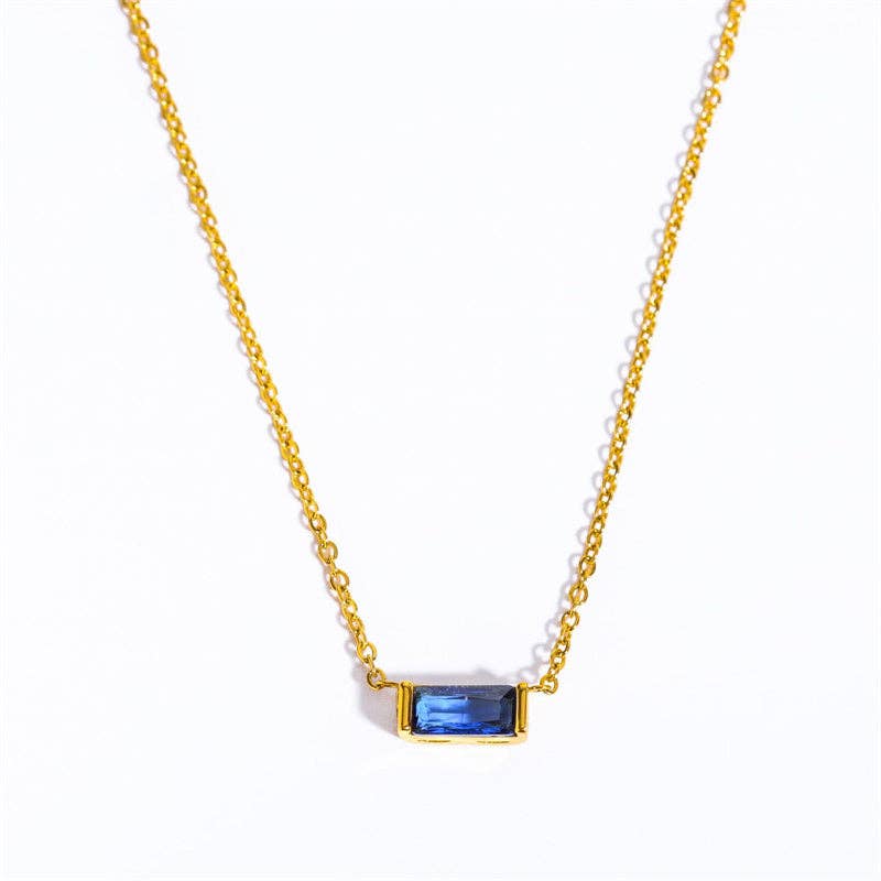 Rectangle Birthstone Charm Gold Necklace in Stainless Steel