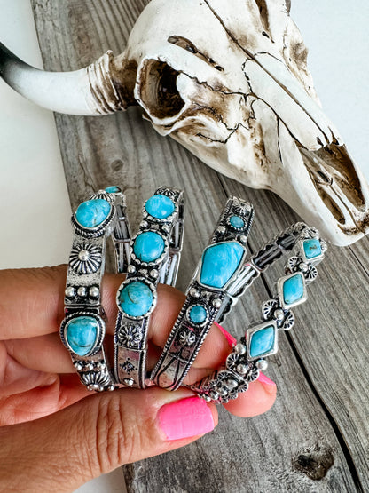 Western Hand Craft Multi Turquoise Stone Stretch Bracelet