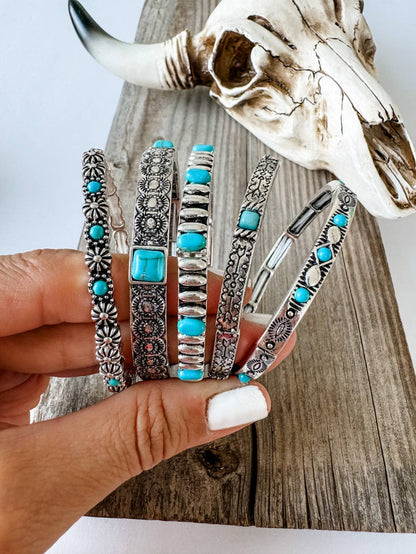 Western Turquoise Stone Stretch Bracelet 