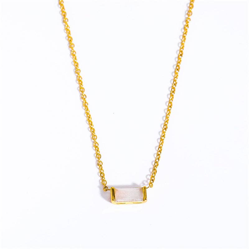 Rectangle Birthstone Charm Gold Necklace in Stainless Steel