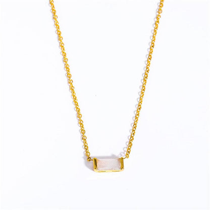 Rectangle Birthstone Charm Gold Necklace in Stainless Steel