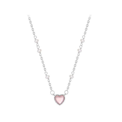 Dainty Pearl Heart Pendant Necklace in 925 Sterling Silver