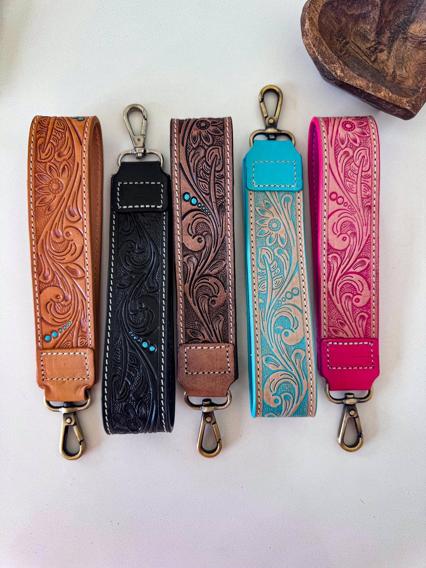 Hand Tooled Leather Keychain - Key Fob
