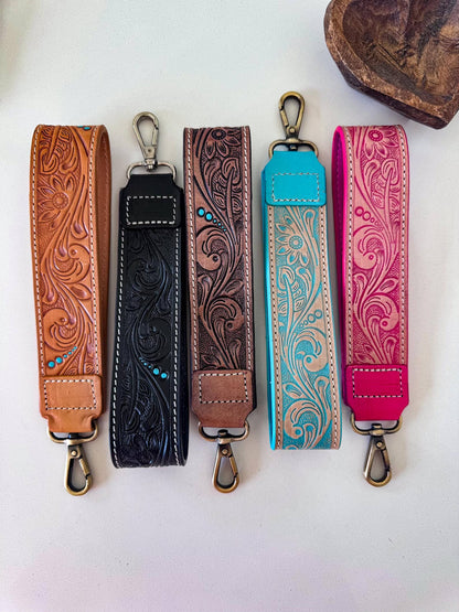 Hand Tooled Leather Keychain - Key Fob