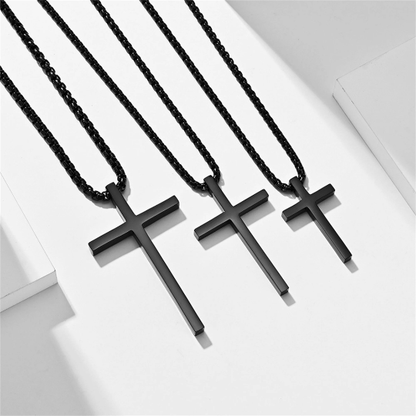 Mens Cross Charm Pendant Necklace in Stainless Steel