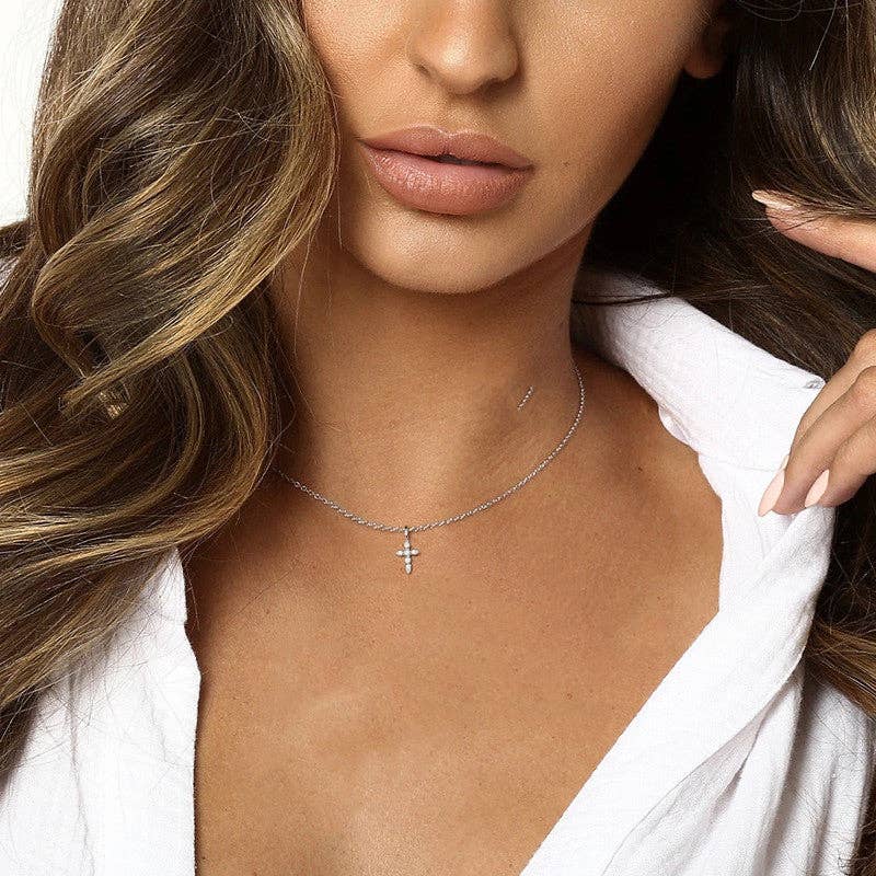 Dainty Cross Charm Pendant Necklace in 925 Sterling Silver