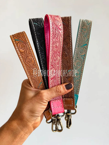 Hand Tooled Leather Keychain - Key Fob