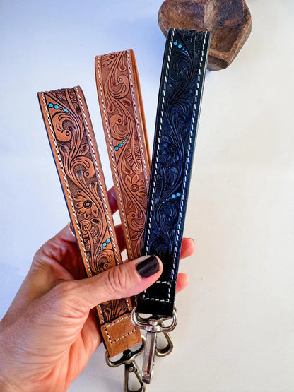 Hand Tooled Leather Keychain - Key Fob