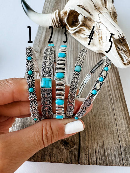 Western Turquoise Stone Stretch Bracelet 