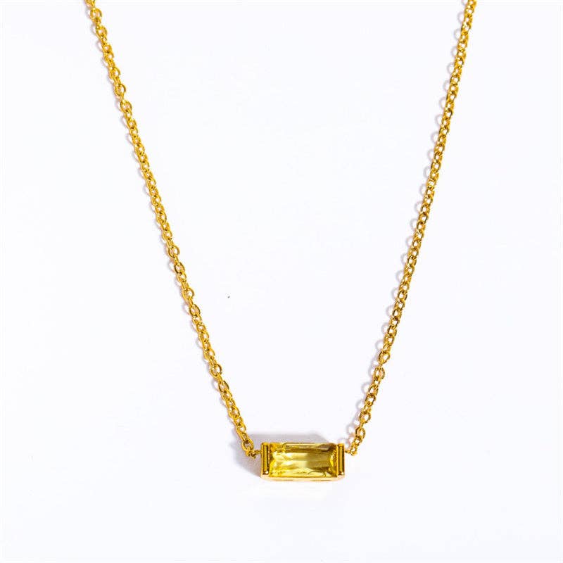 Rectangle Birthstone Charm Gold Necklace in Stainless Steel