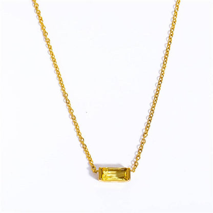 Rectangle Birthstone Charm Gold Necklace in Stainless Steel