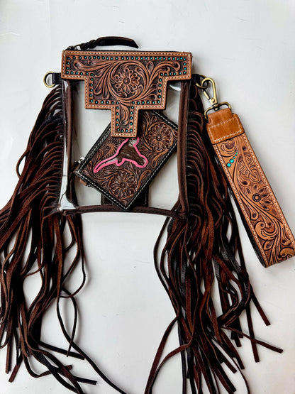 Hand Tooled Leather Keychain - Key Fob