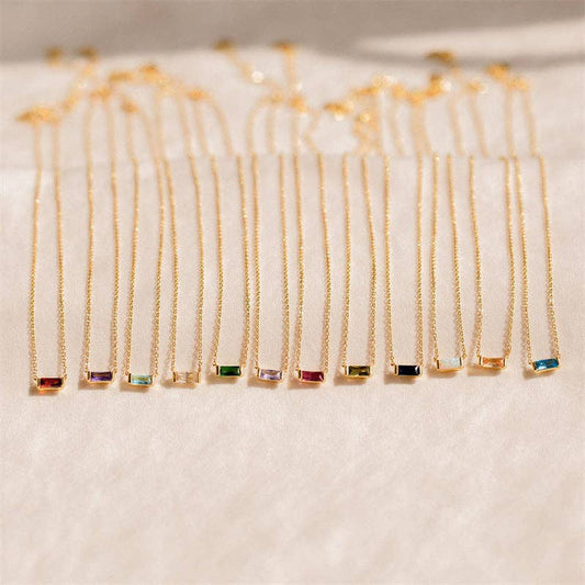 Rectangle Birthstone Charm Gold Necklace in Stainless Steel